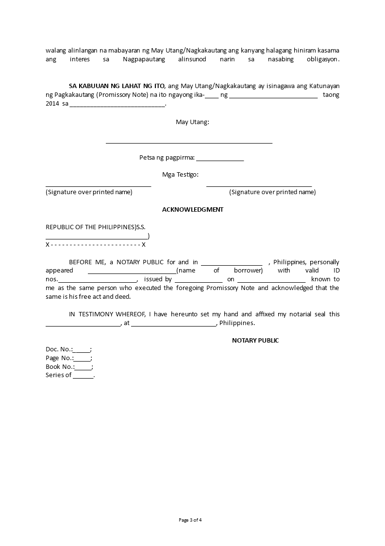 promissory note tagalog template