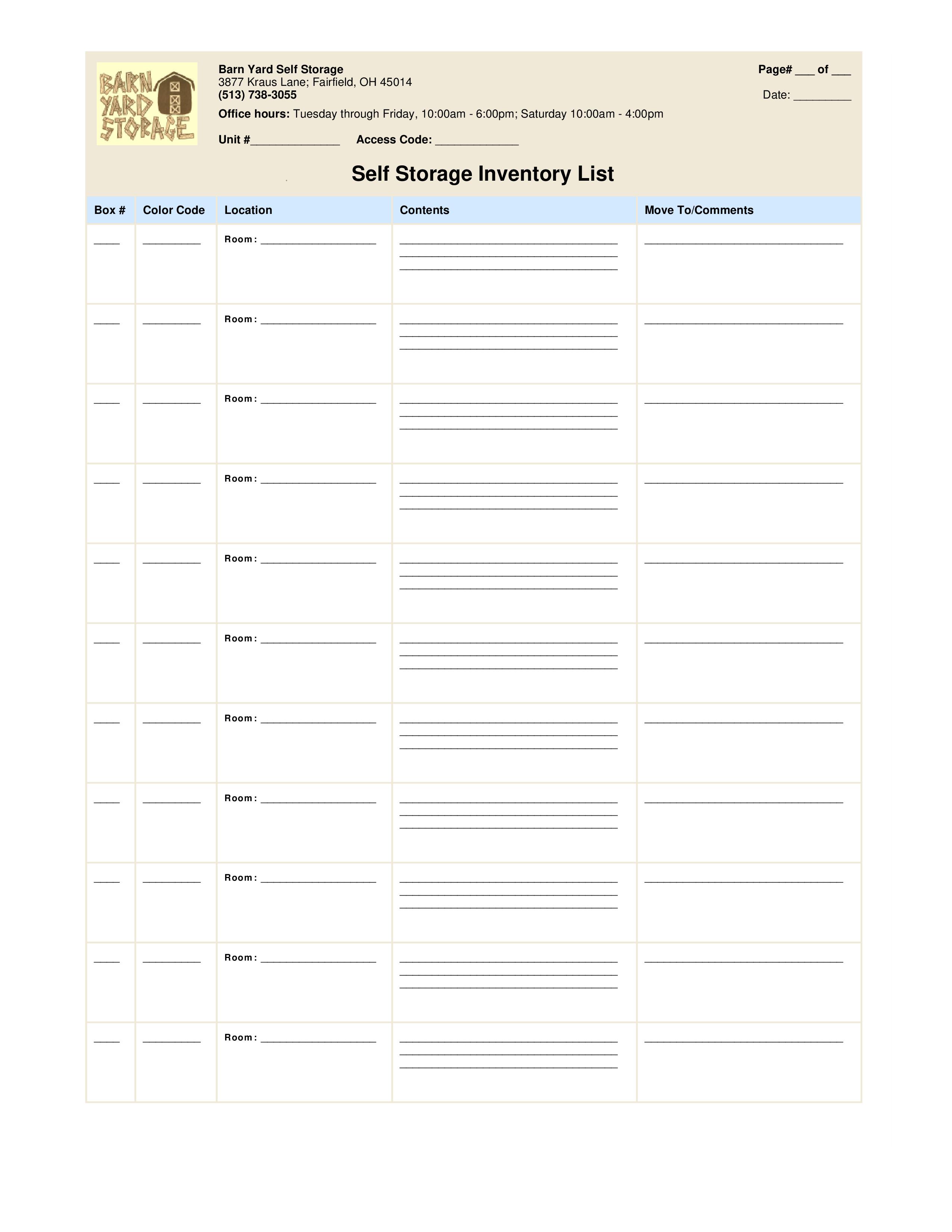 Self Storage Inventory List main image