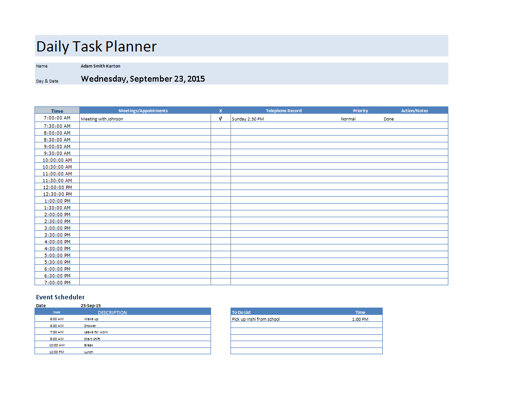 Daily planner template example main image