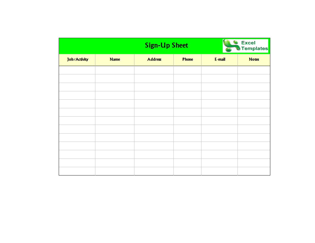 Sign-up Sheet worksheet Excel Xls main image
