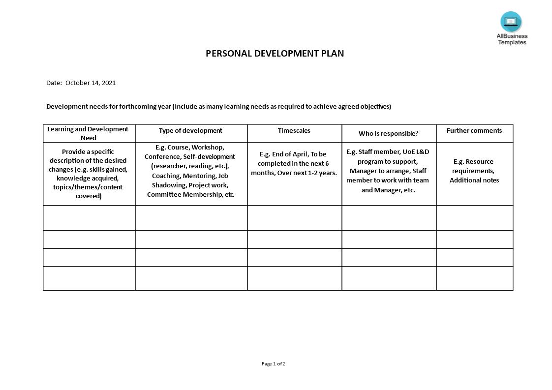 Personal Development Plan Template 模板