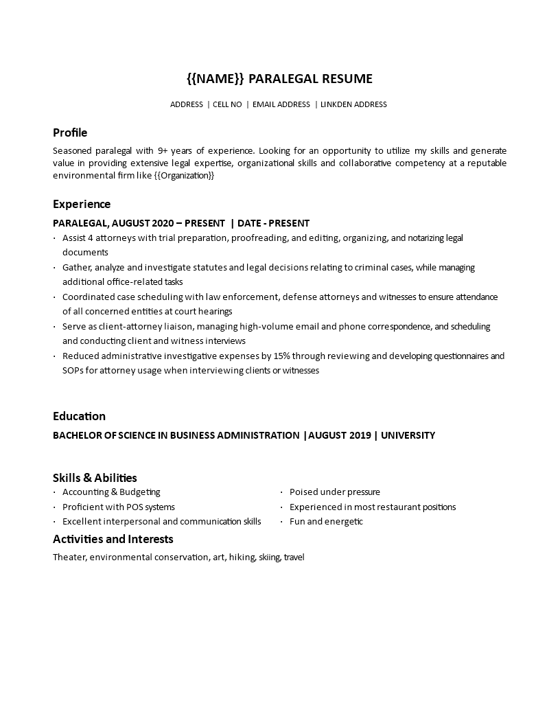 paralegal resume template