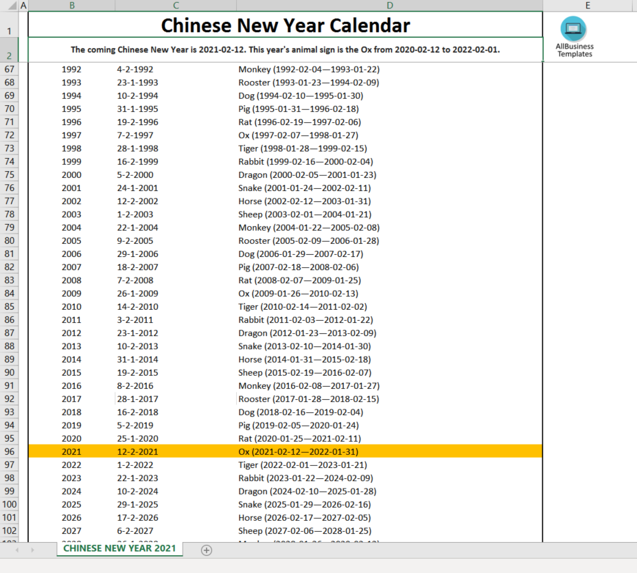 chinese new year calendar ox year 2021 Hauptschablonenbild
