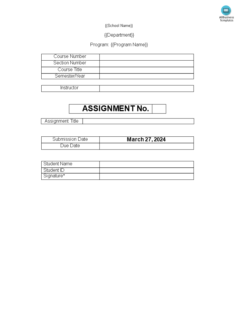 standard cover page template
