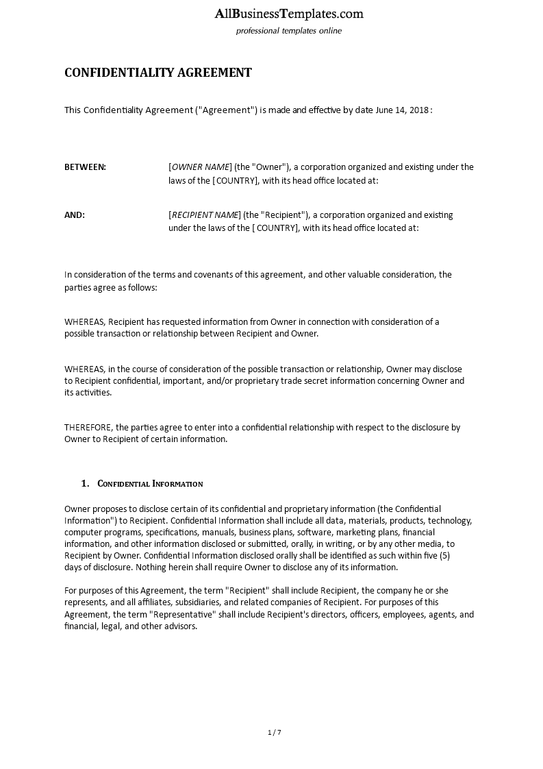 confidential disclosure agreement template