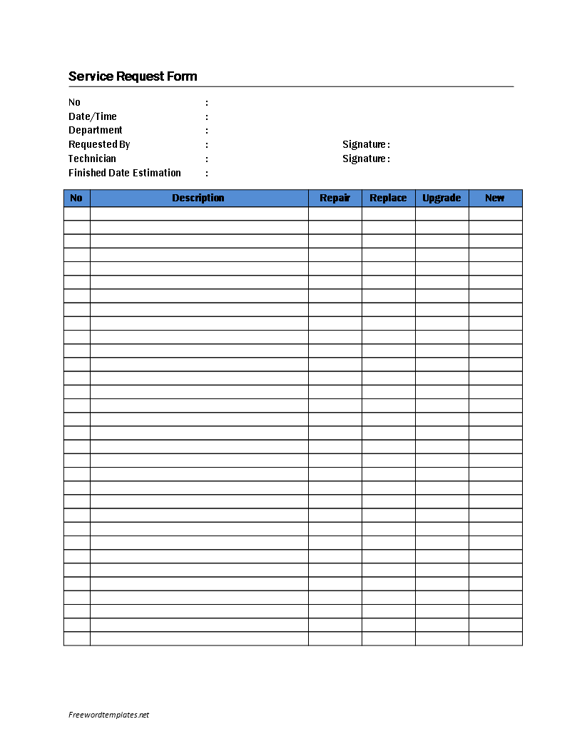 service request form template Hauptschablonenbild