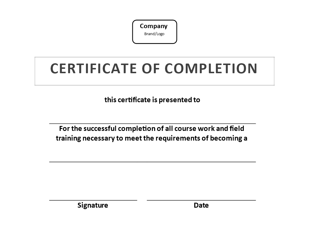 Certificate of Training Completion Example 模板