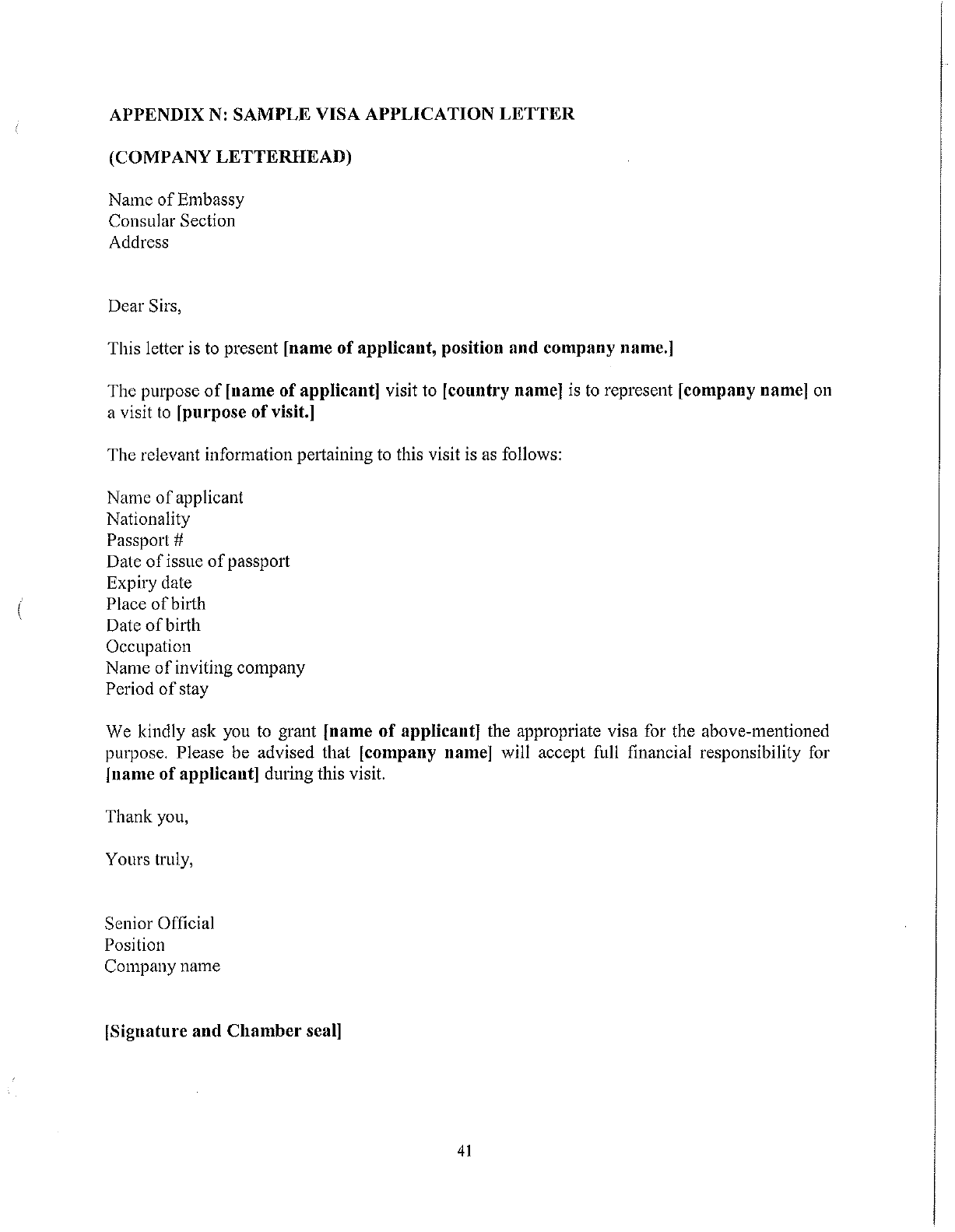 Preview Visa Application Letter Format