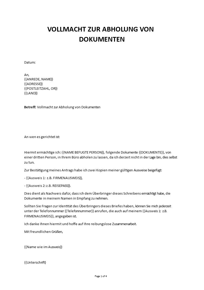 ermächtigungsschreiben zur anforderung von dokumenten Hauptschablonenbild