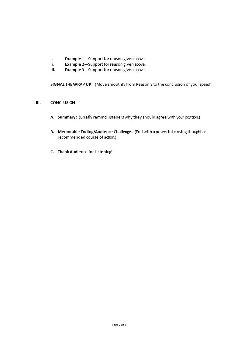 Persuasive Speech Outline Template Templates at
