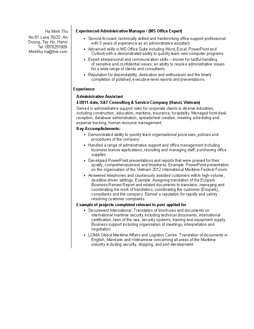 administrative manager work resume plantilla imagen principal