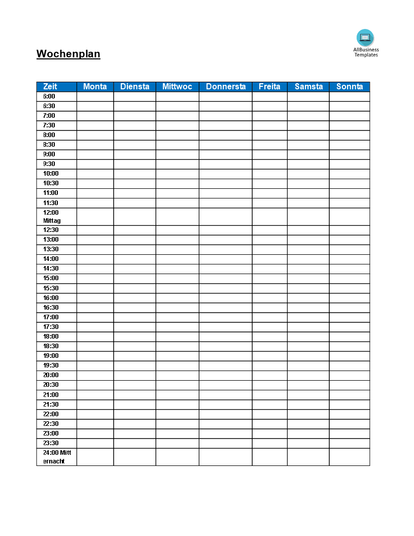 Gratis Leerer Wochenplan