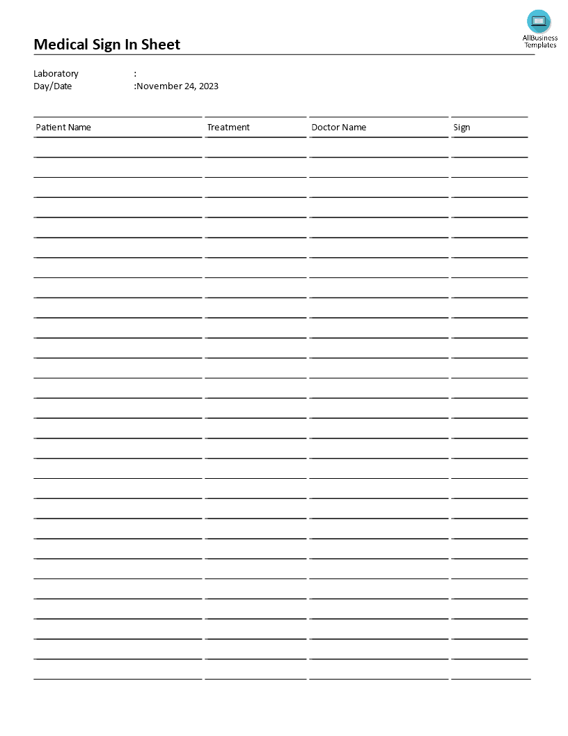 medical sign in form template