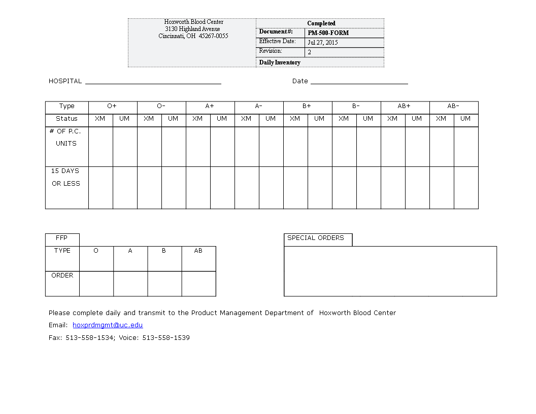 hospital daily inventory template