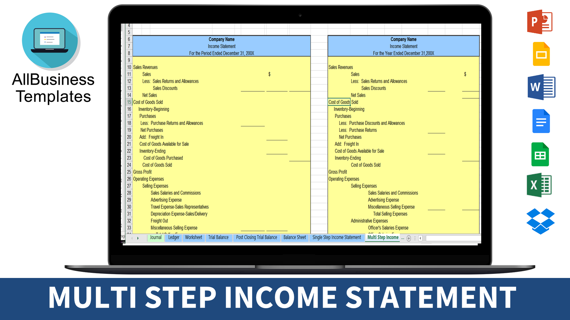 Multi Step Income Statement External Reporting 模板