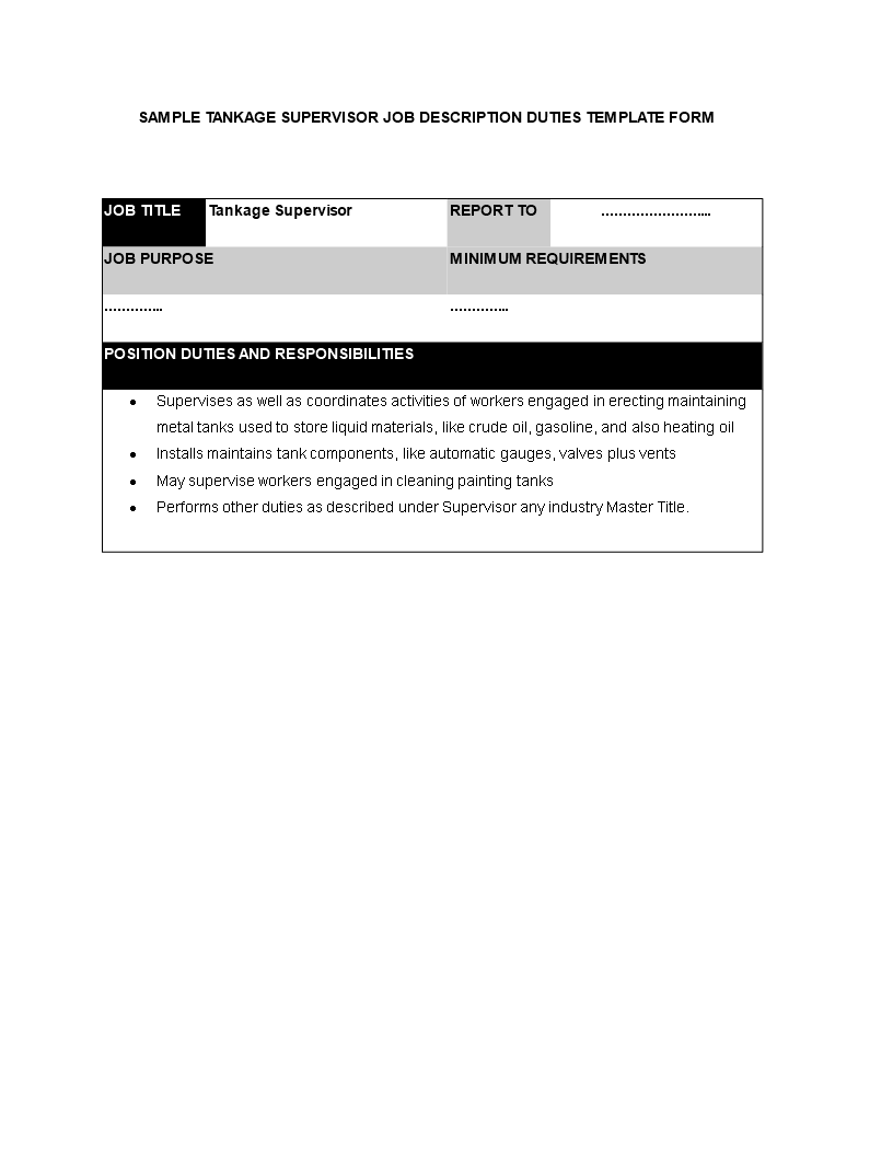 tankage supervisor job description template