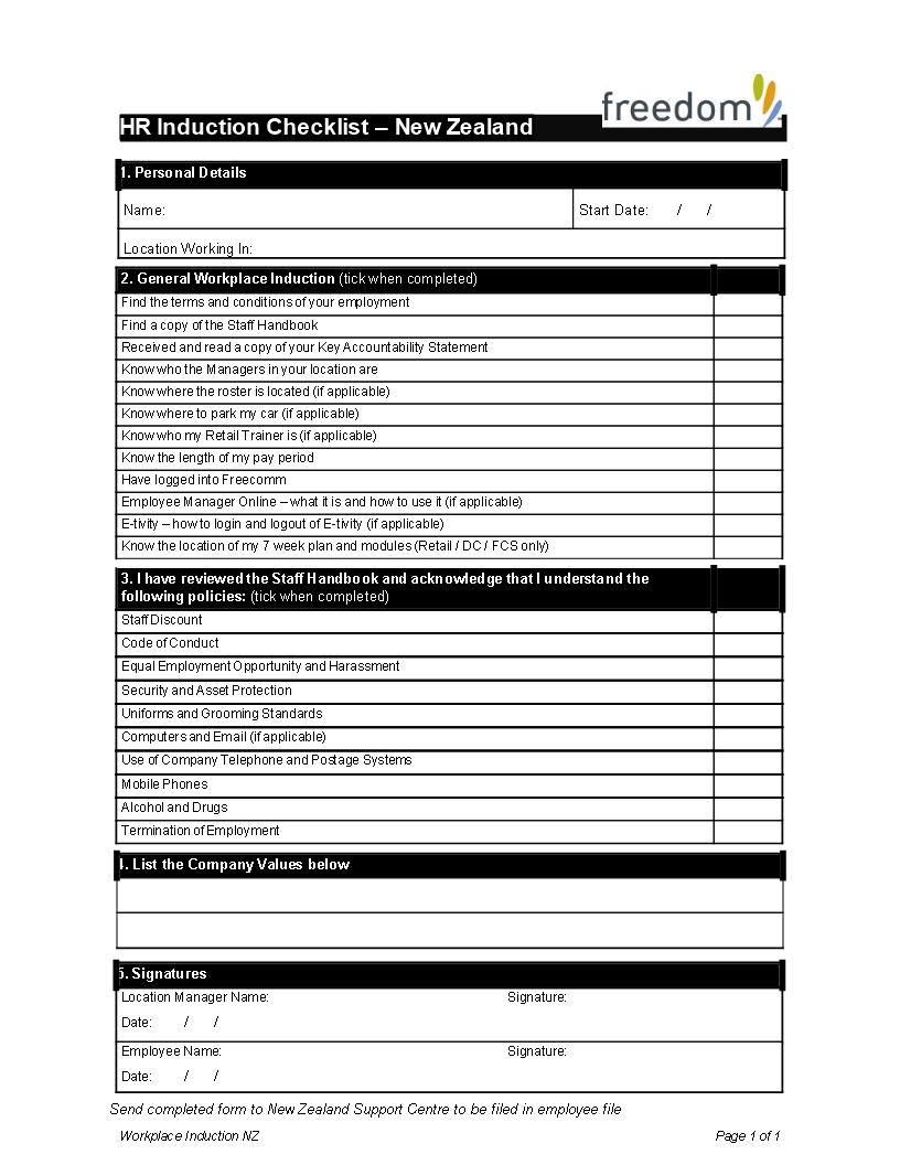 hr introduction checklist modèles