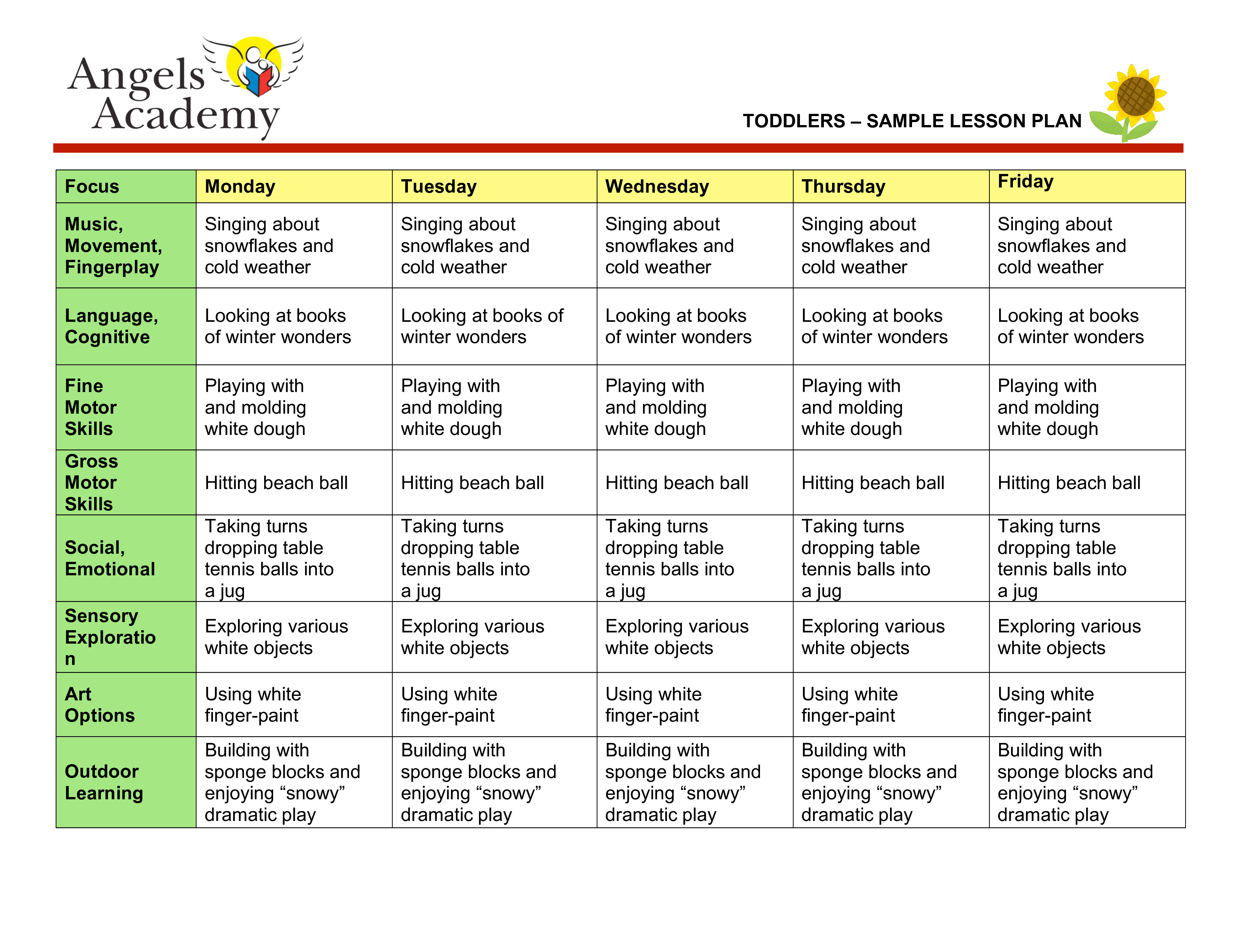 toddlers lesson plan template