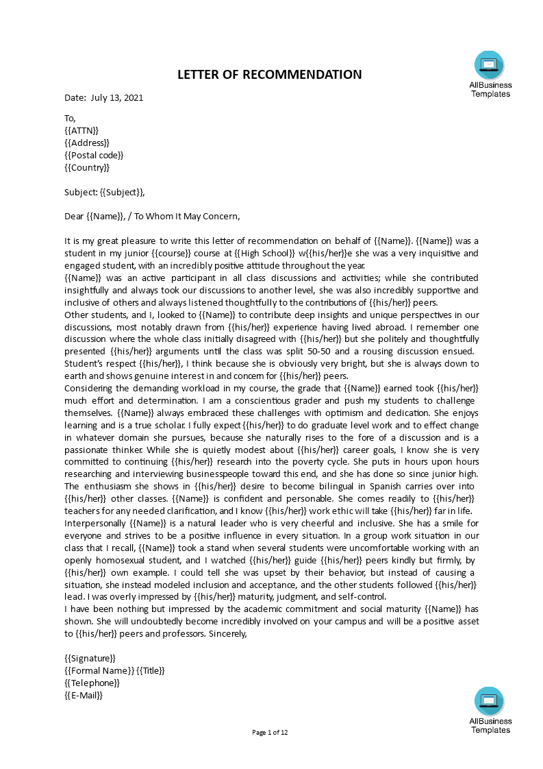 Kostenloses Teacher Letter Of Recommendation Within Letter Of Reccomendation Template Kostenloses Teacher Letter Of Recommendation Within Letter Of Reccomendation Template