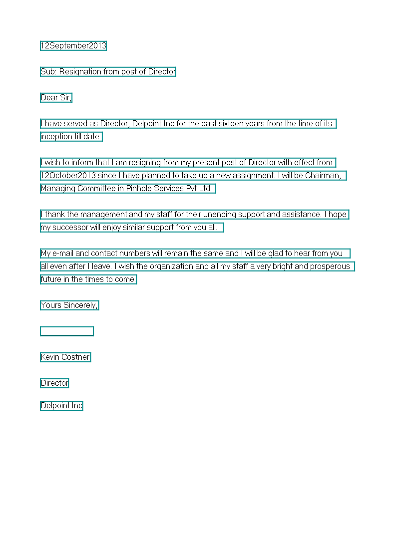 company directors resignation letter template