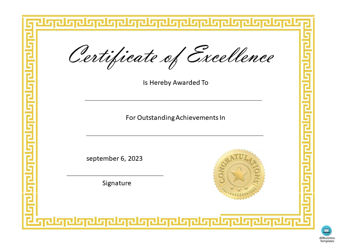 certificate of excellence template