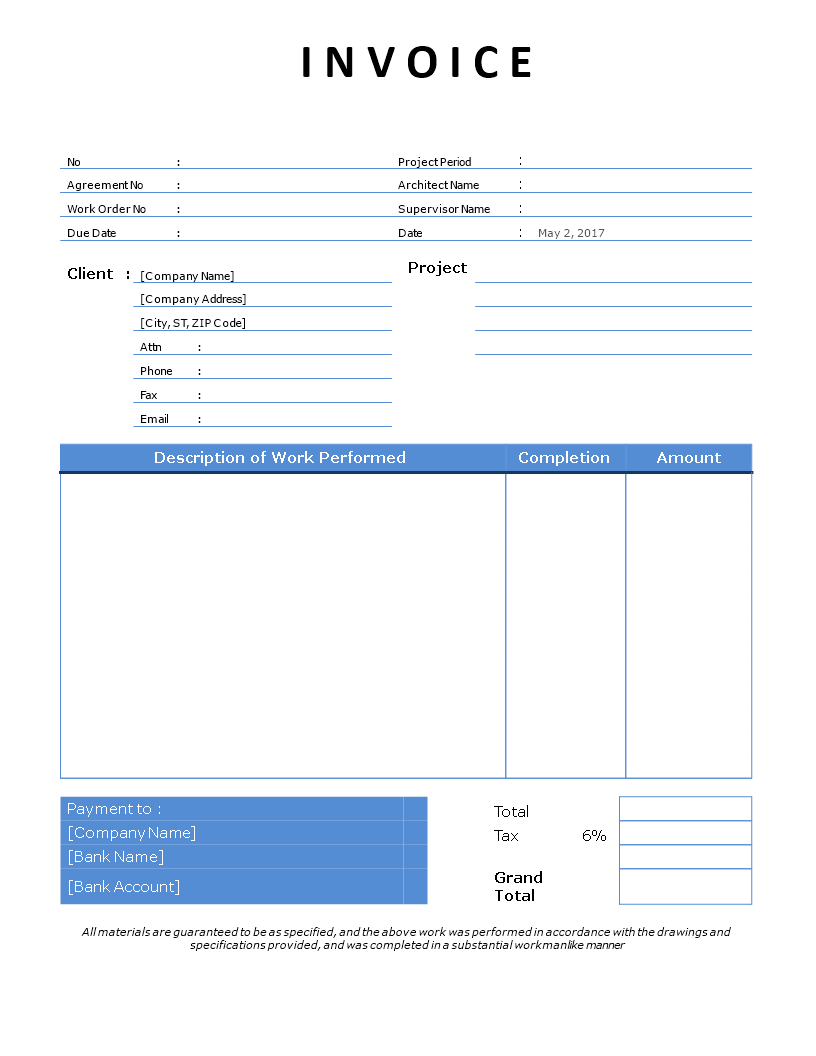 Kostenloses Contractor Invoice example template word With Regard To Invoice Template For Work Done