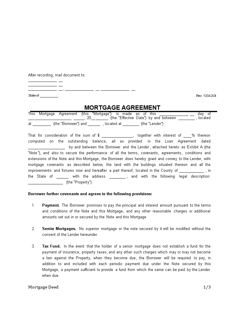 Kostenloses Mortgage Deed Clean Pertaining To Mortgage Note Template