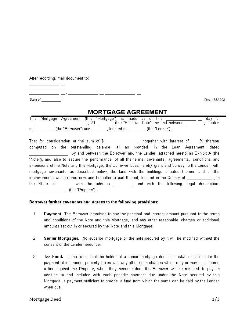 mortgage deed clean template