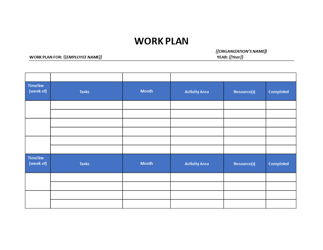 work plan word Hauptschablonenbild