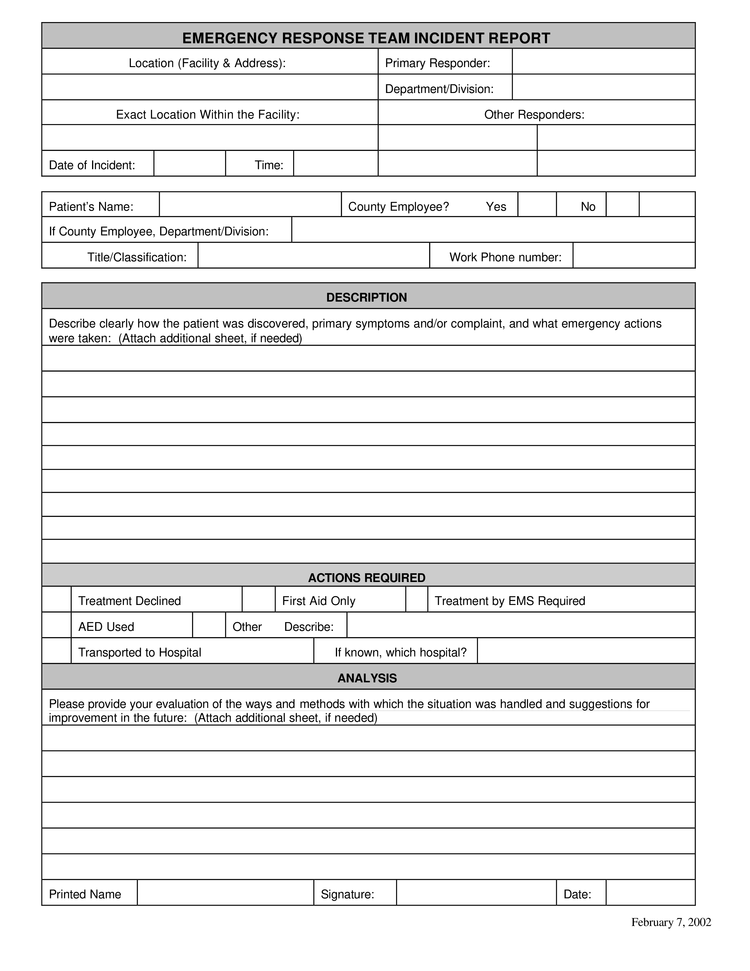 emergency response incident report example modèles