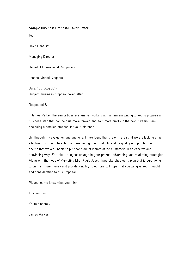 sample of cover letter for a business proposal