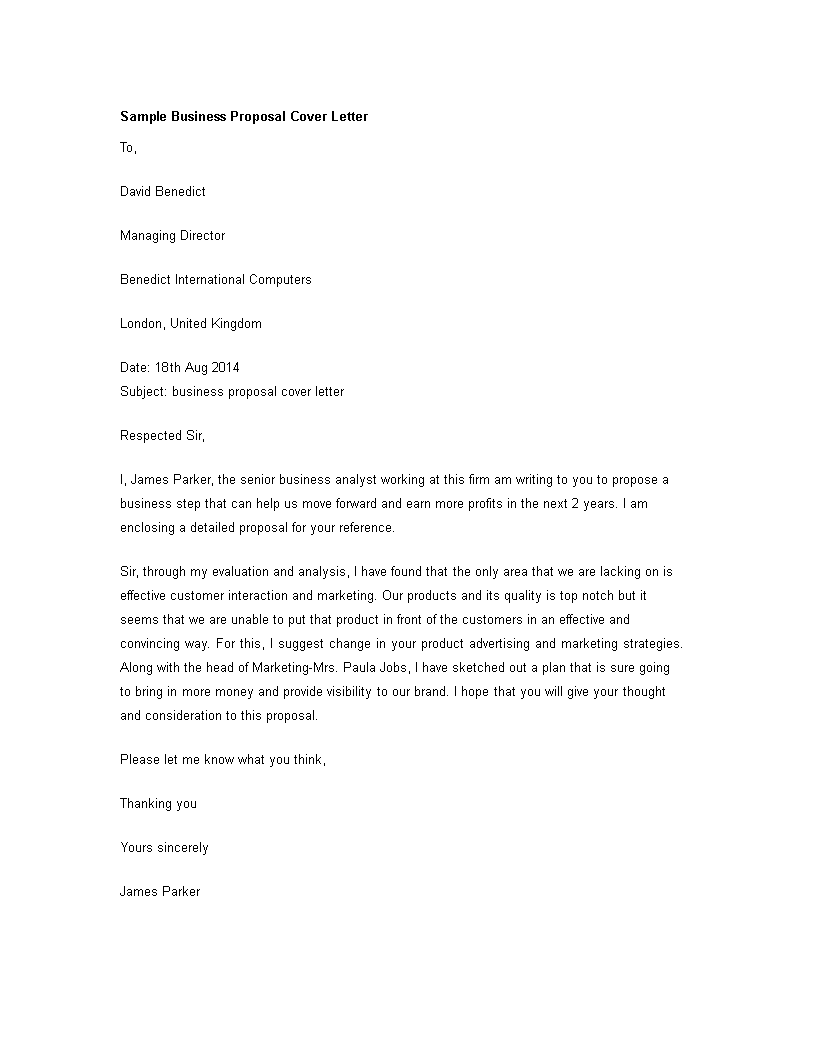 business proposal cover letter modèles