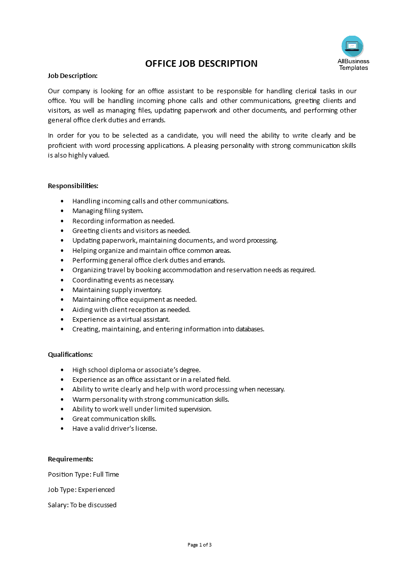 Office Job Description main image