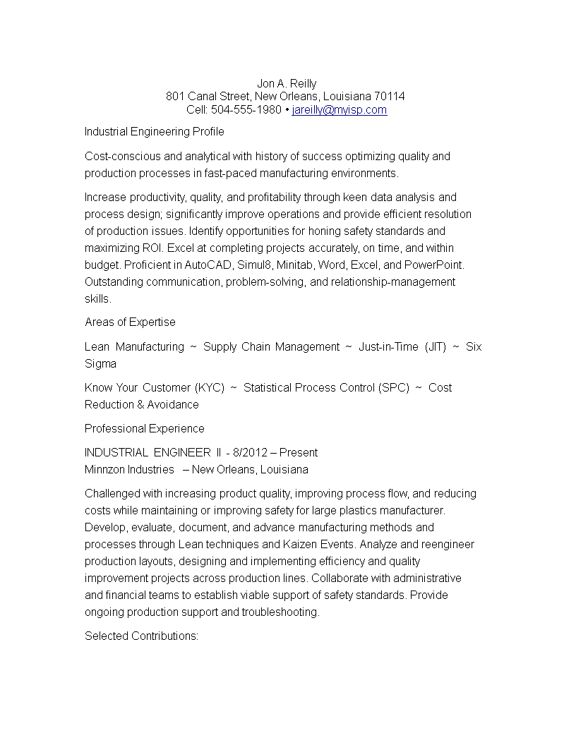 Industrial Engineering Resume Sample main image