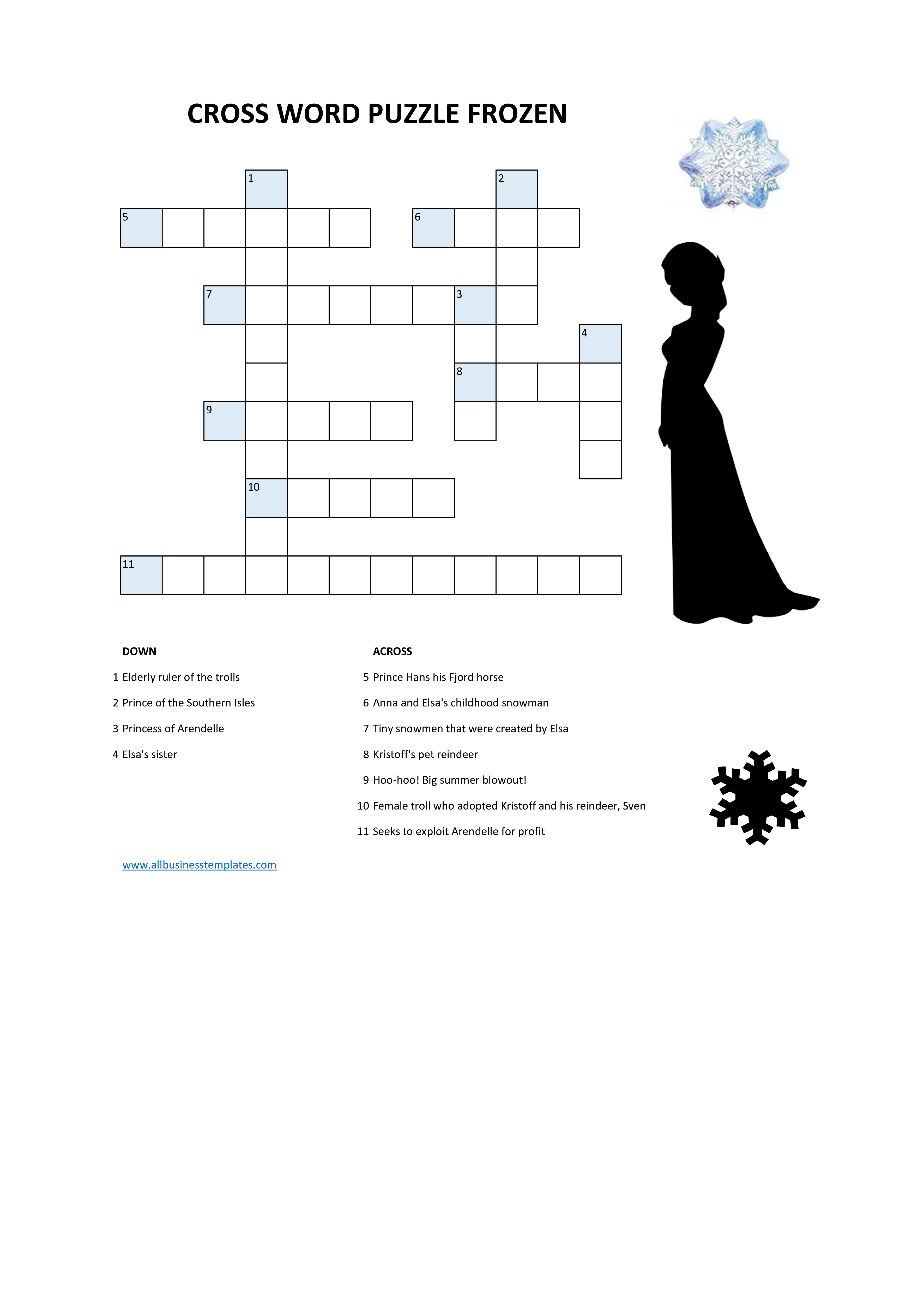 frozen crossword puzzle modèles