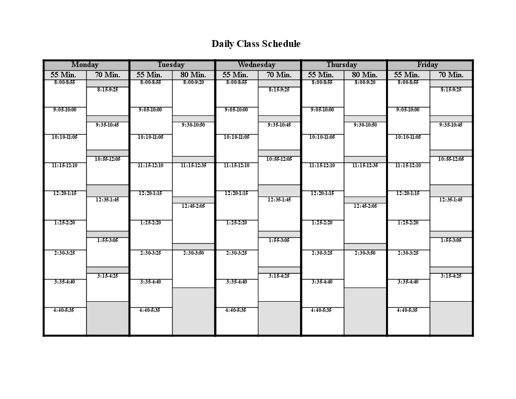 Daily Class Schedule Word 模板