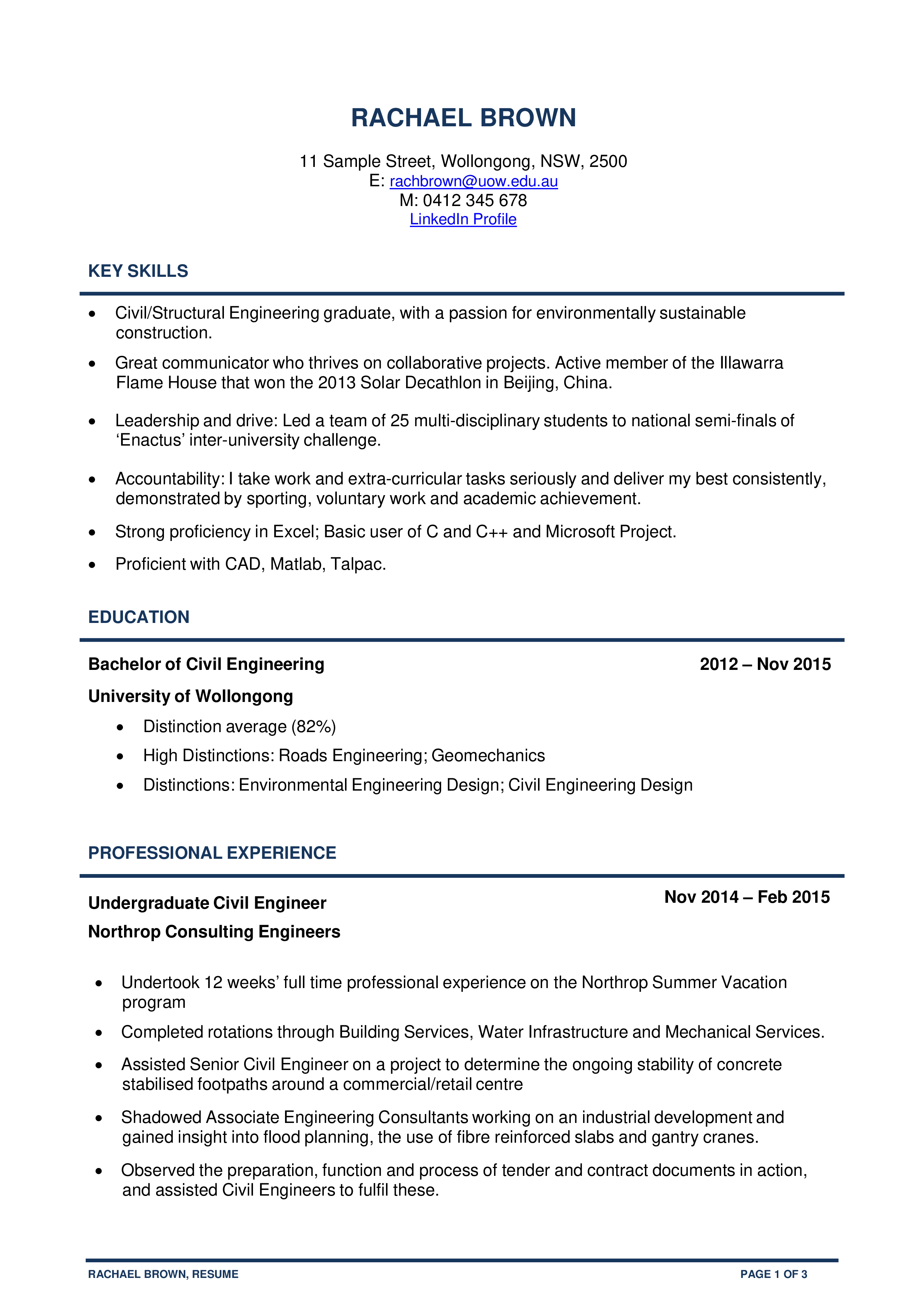 standard resume format for engineering students