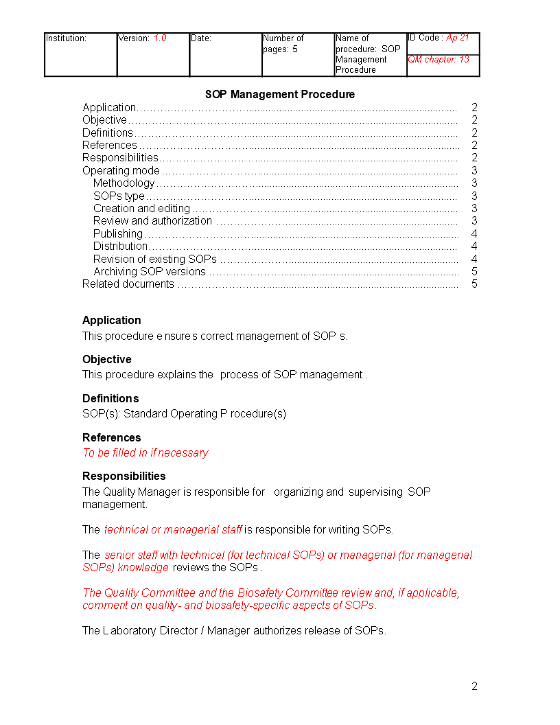 SOP Management Procedure | Templates at allbusinesstemplates.com