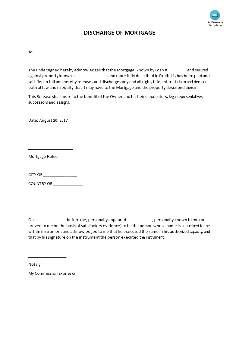 mortgage of discharge modèles