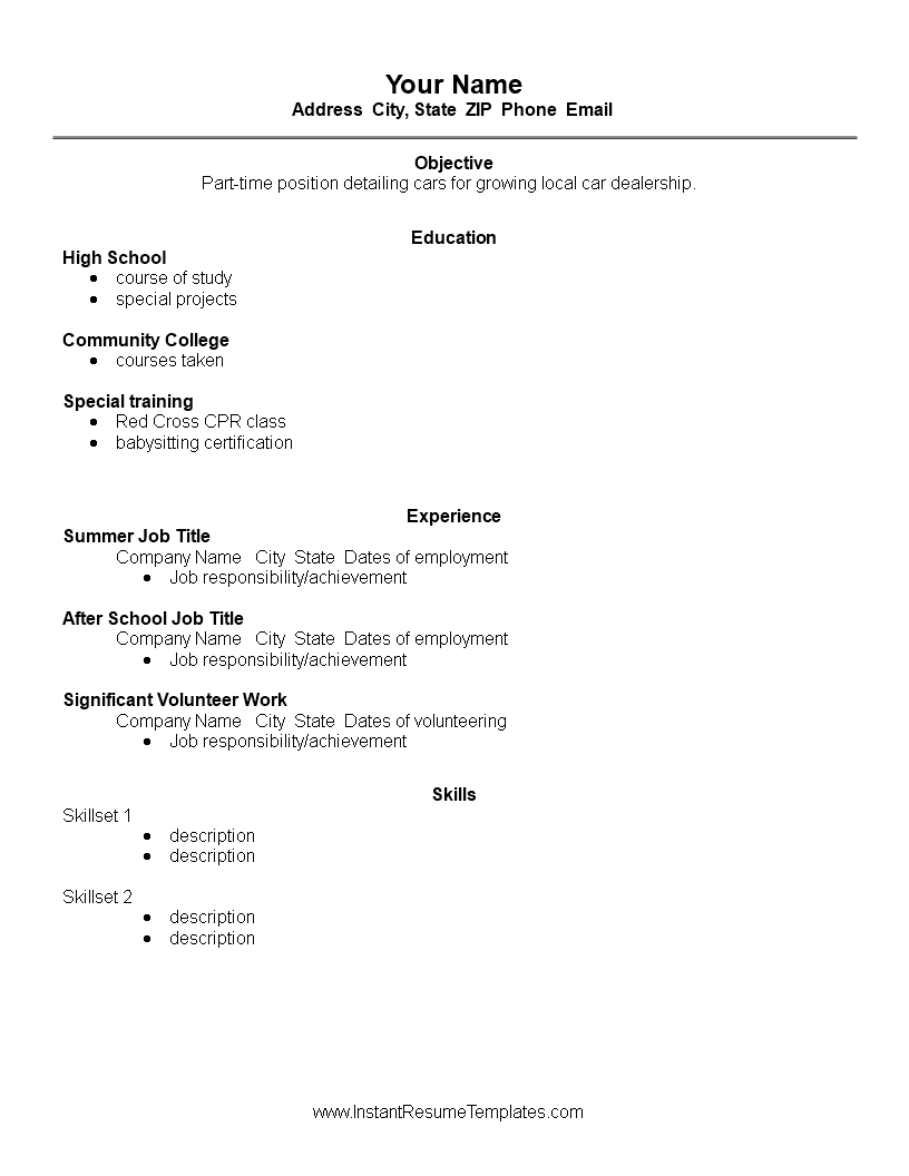 basic high school student graduate resume modèles