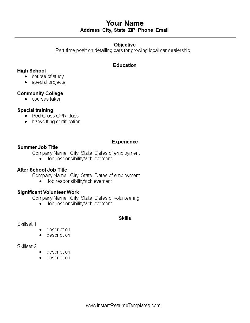 Basic High School Student Graduate Resume Templates At Allbusinesstemplates