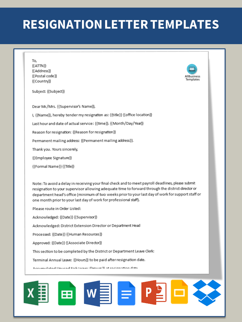 Formal Resignation Letter With Two Weeks Notice Period Templates At Allbusinesstemplates Com