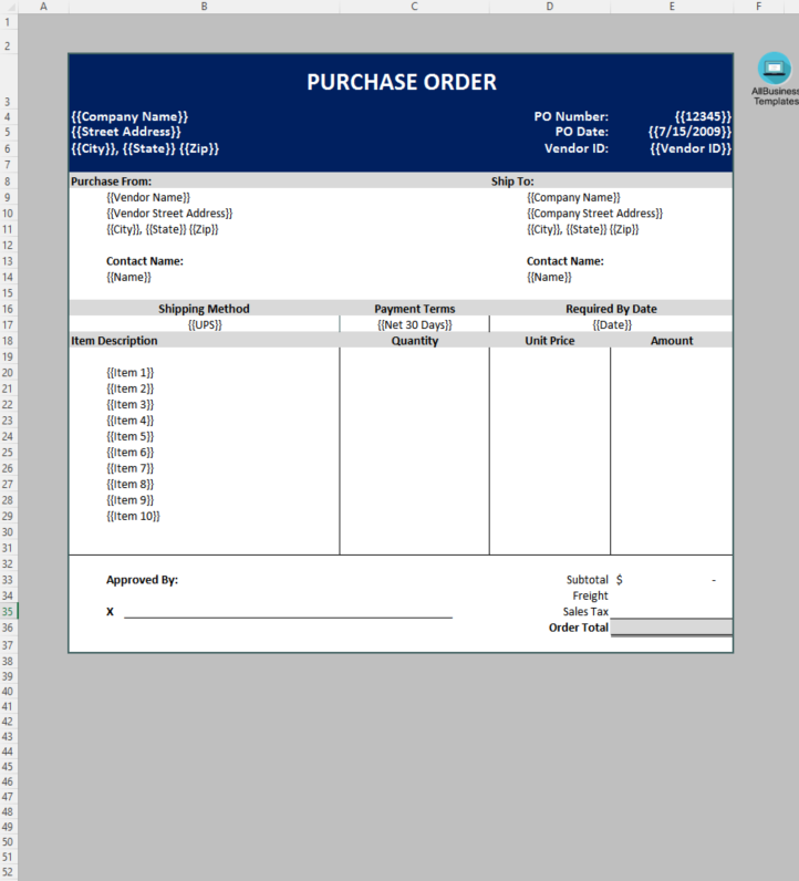 purchase order ms excel Hauptschablonenbild