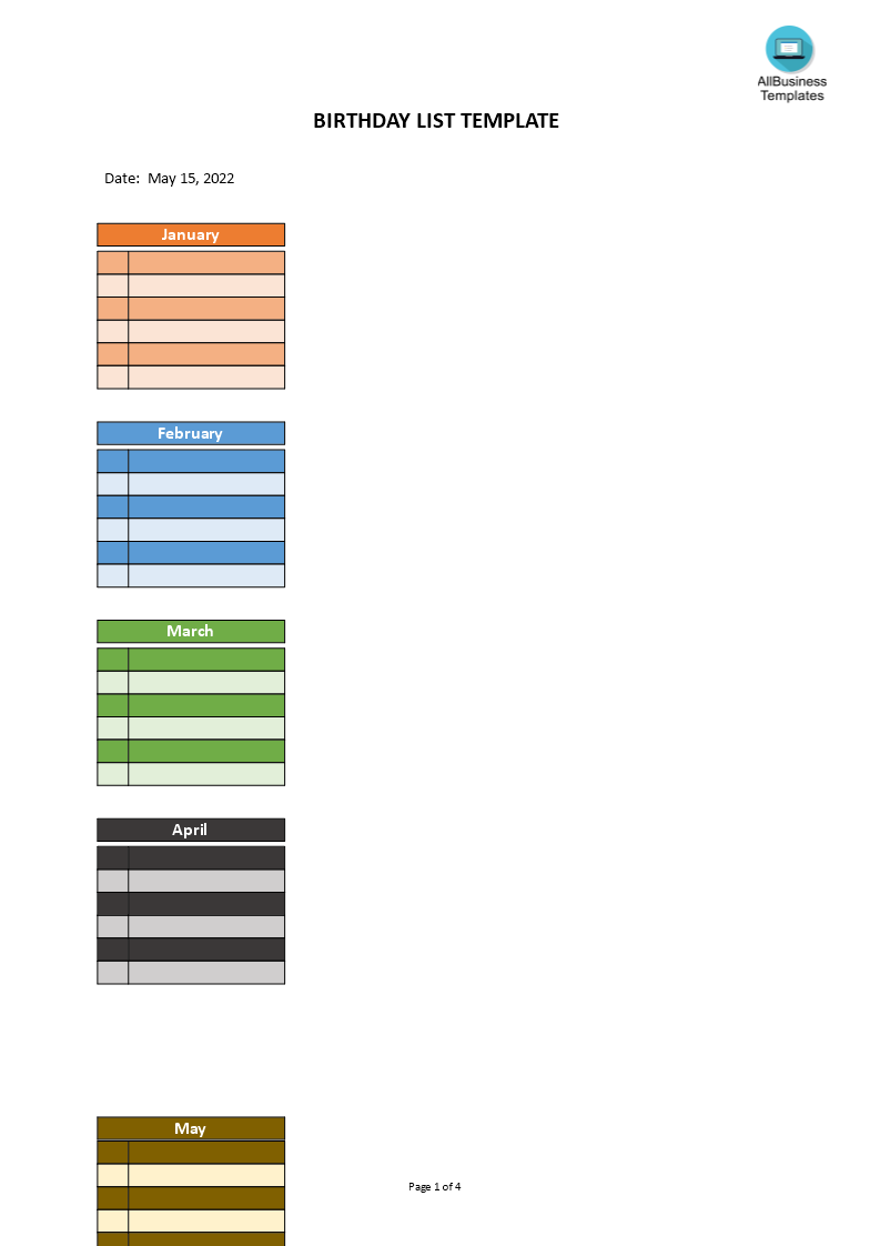 T l charger Gratuit Birthday List Template t-l-charger-gratuit-birthday-list-template