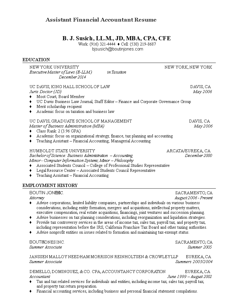 assistant financial accountant resume template