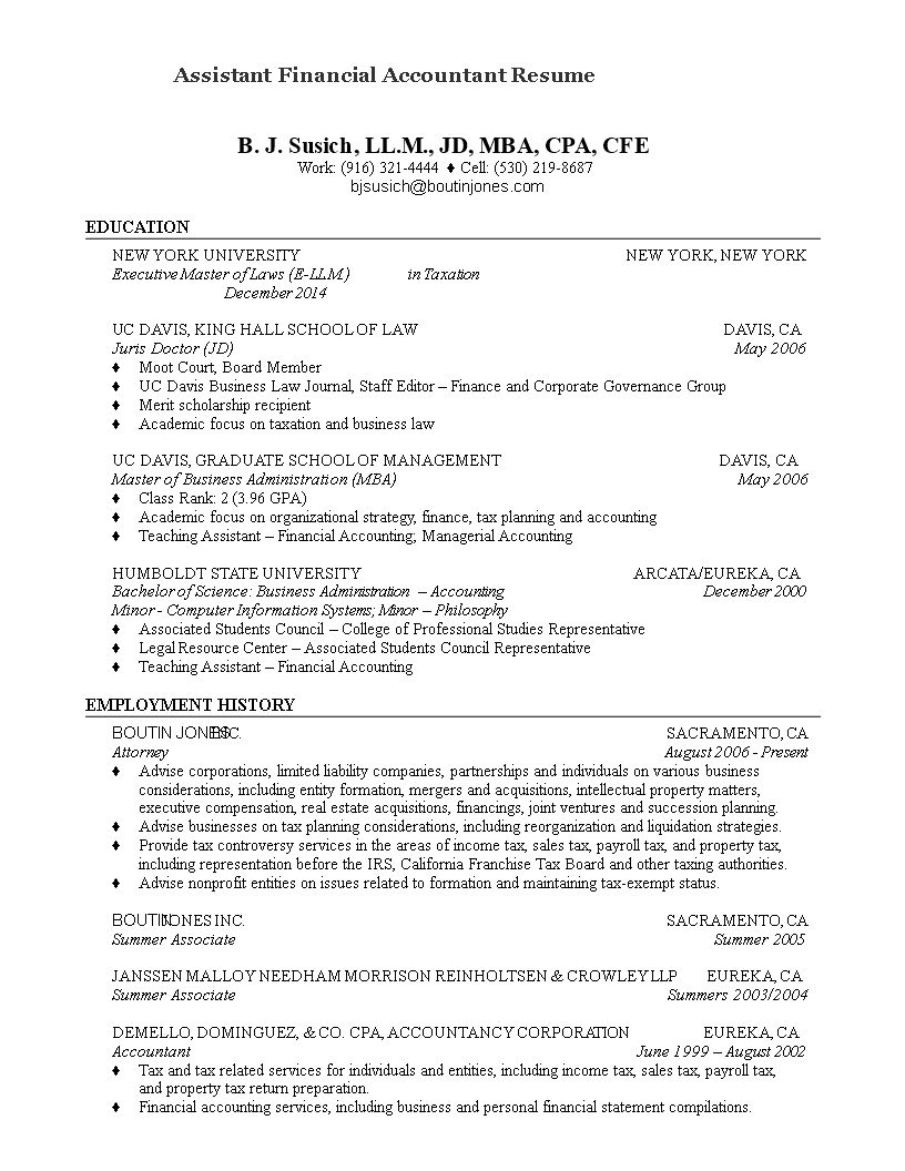 assistant financial accountant resume modèles