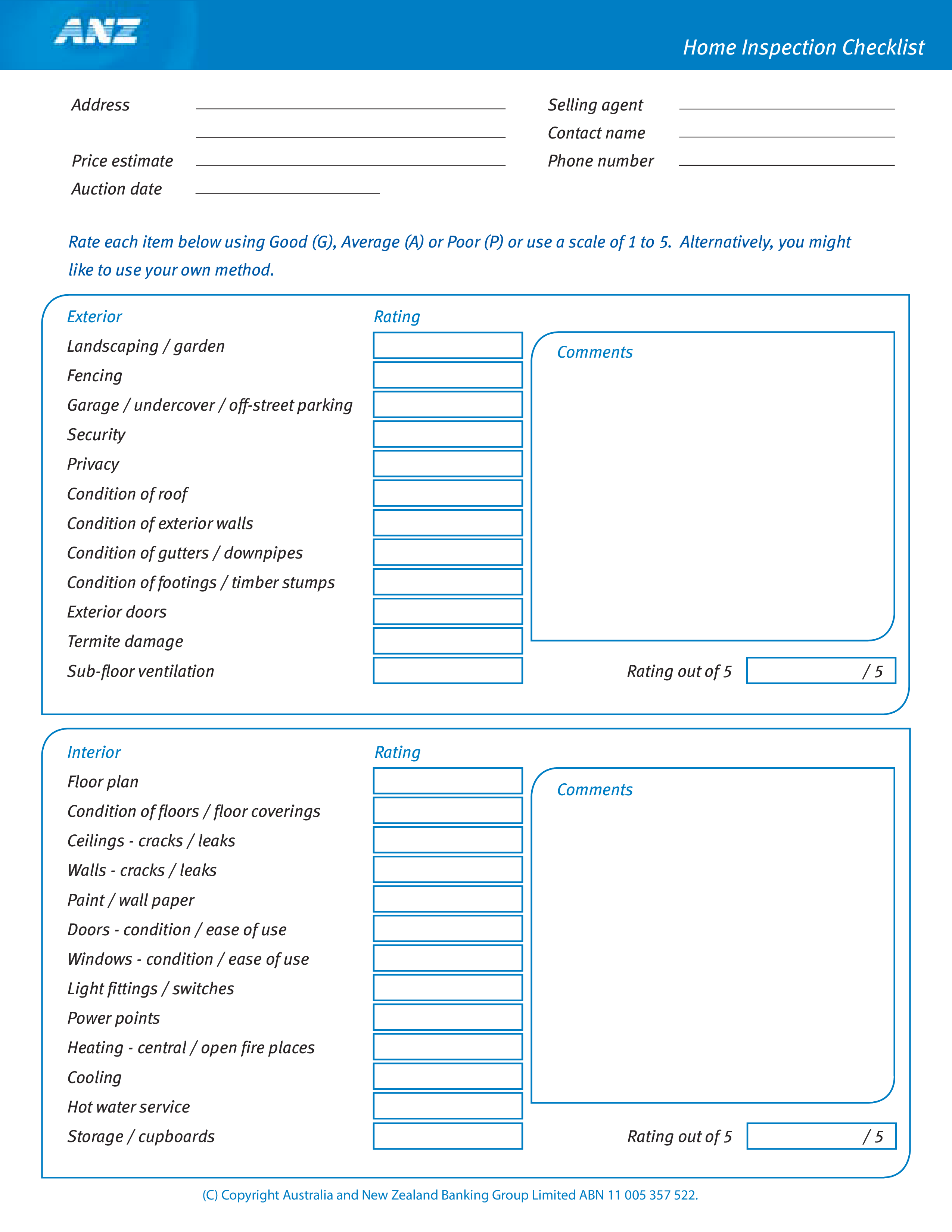 home inspection checklist modèles