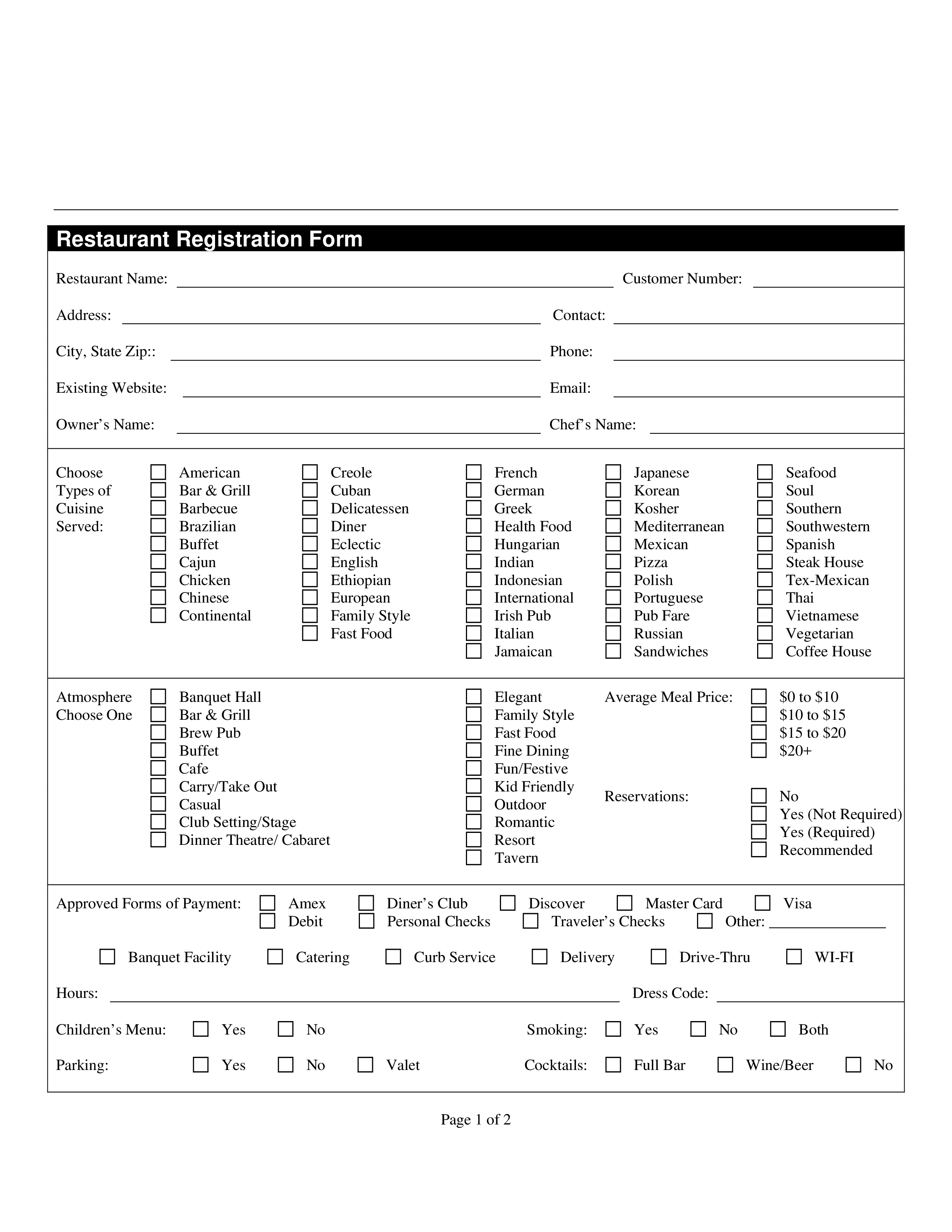 restaurant registration form modèles