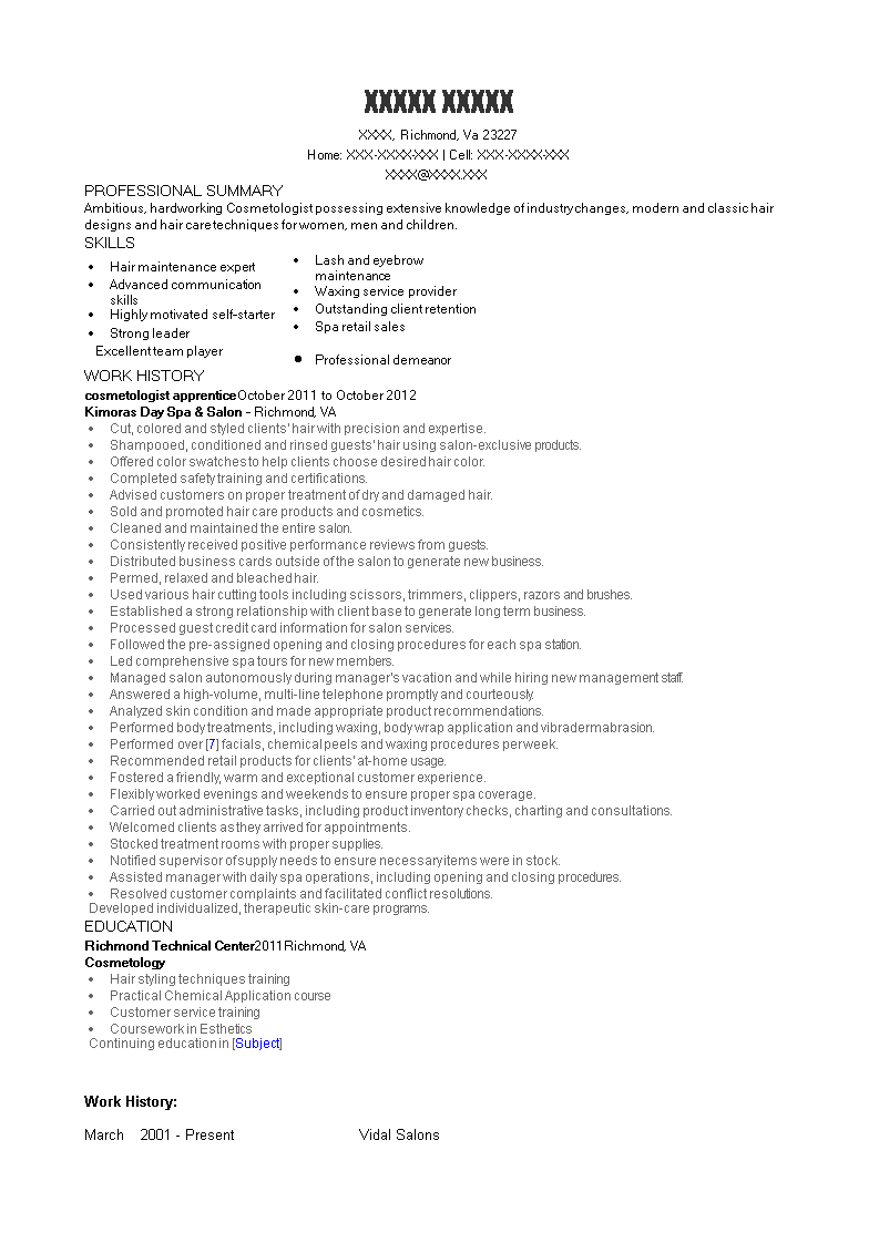 cosmetology apprentice resume Hauptschablonenbild