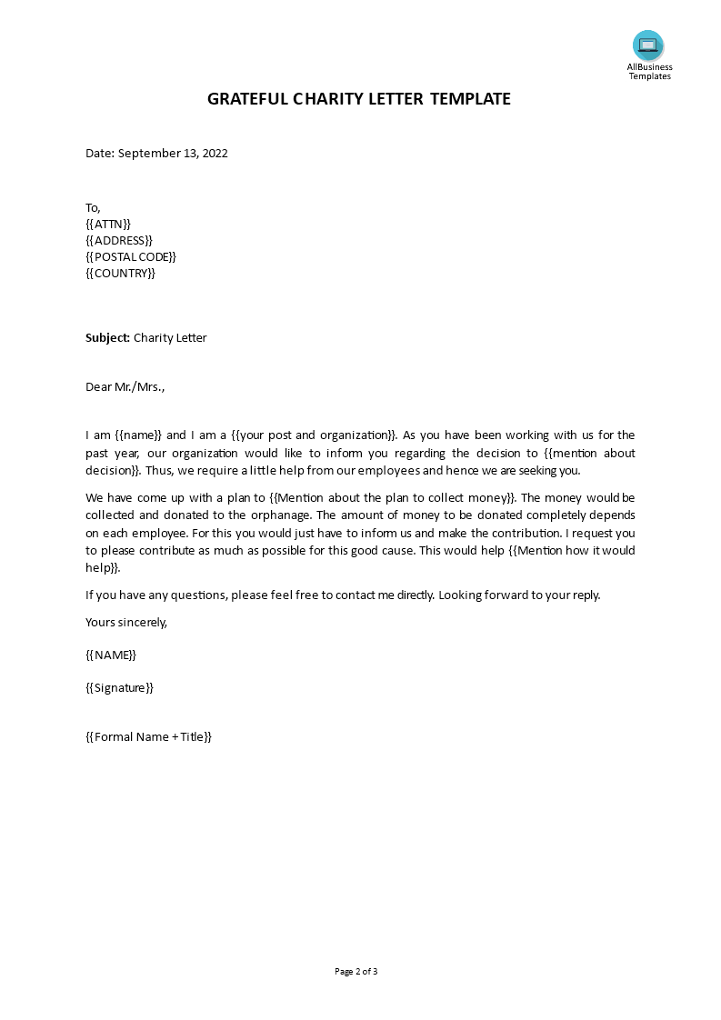 charity letter Hauptschablonenbild